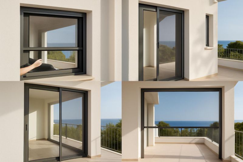 Mosquiteras en diferentes tipos de ventanas y puertas