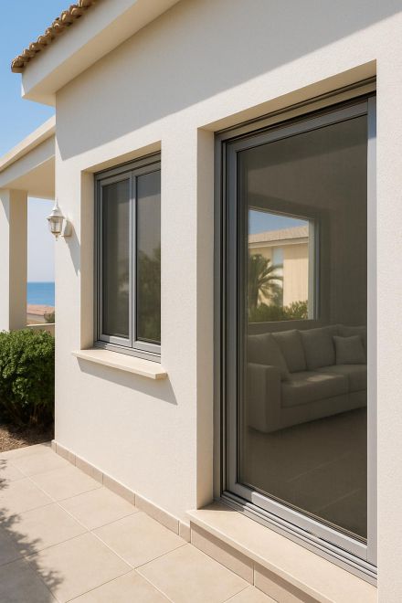 Mosquiteras instaladas en ventanas de una vivienda moderna con buena ventilación