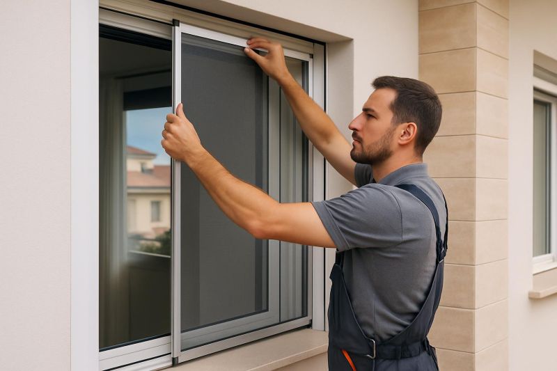 Técnico instalando una mosquitera a medida en una ventana de vivienda española