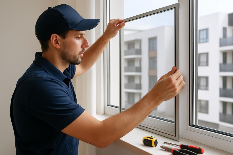técnico instalando mosquitera en ventana de vivienda