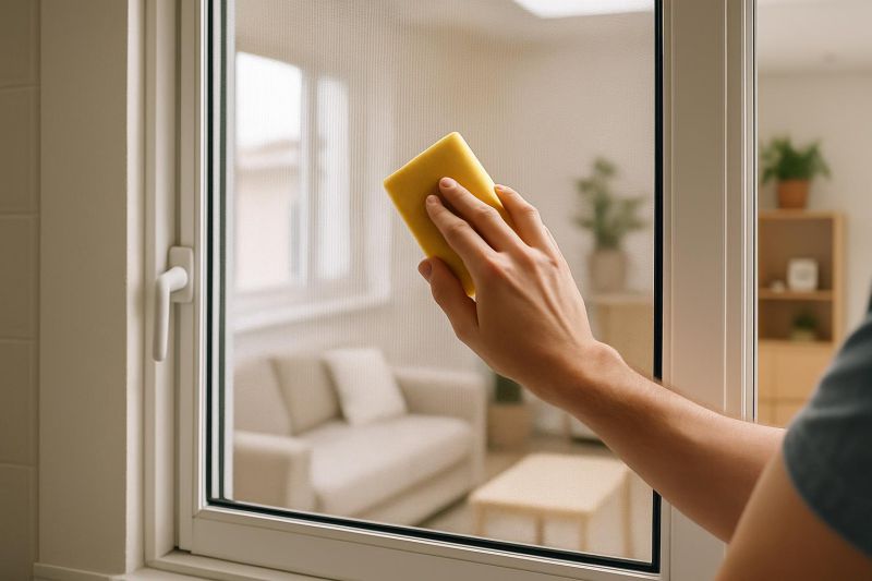 Limpieza de mosquitera en ventana