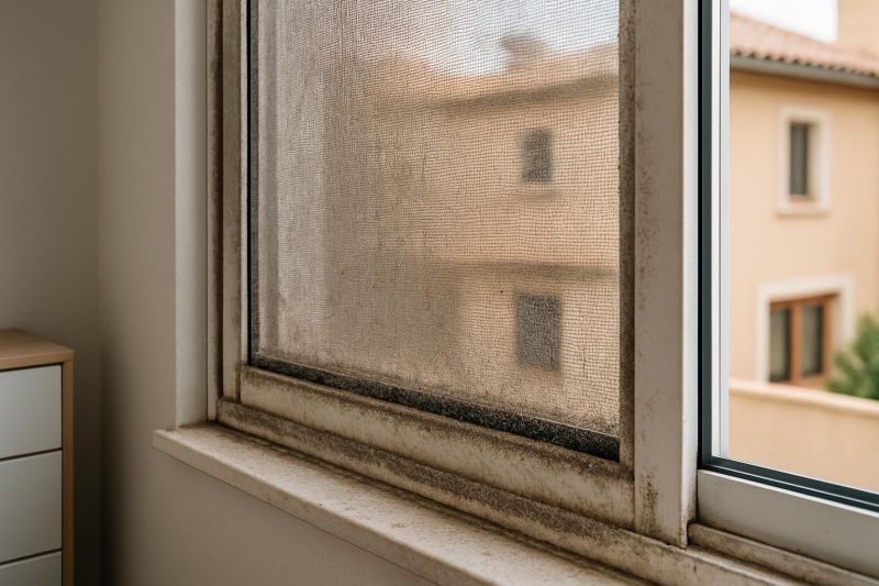 mosquitera con suciedad en guías y malla