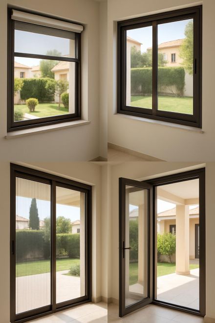 Diferentes tipos de mosquiteras instaladas en ventanas modernas
