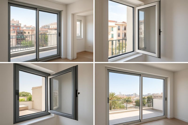 diferentes tipos de ventanas con mosquiteras instaladas