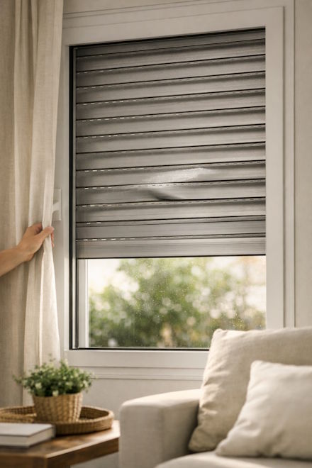 Ventana de vivienda con persianas de aluminio mostrando aspectos a valorar antes de elegir este material