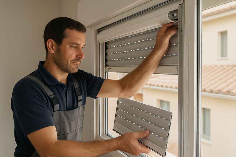 Técnico instalando persiana de aluminio correctamente