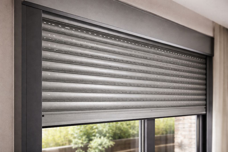 Detalle de lamas de persianas de aluminio perfilado en una ventana