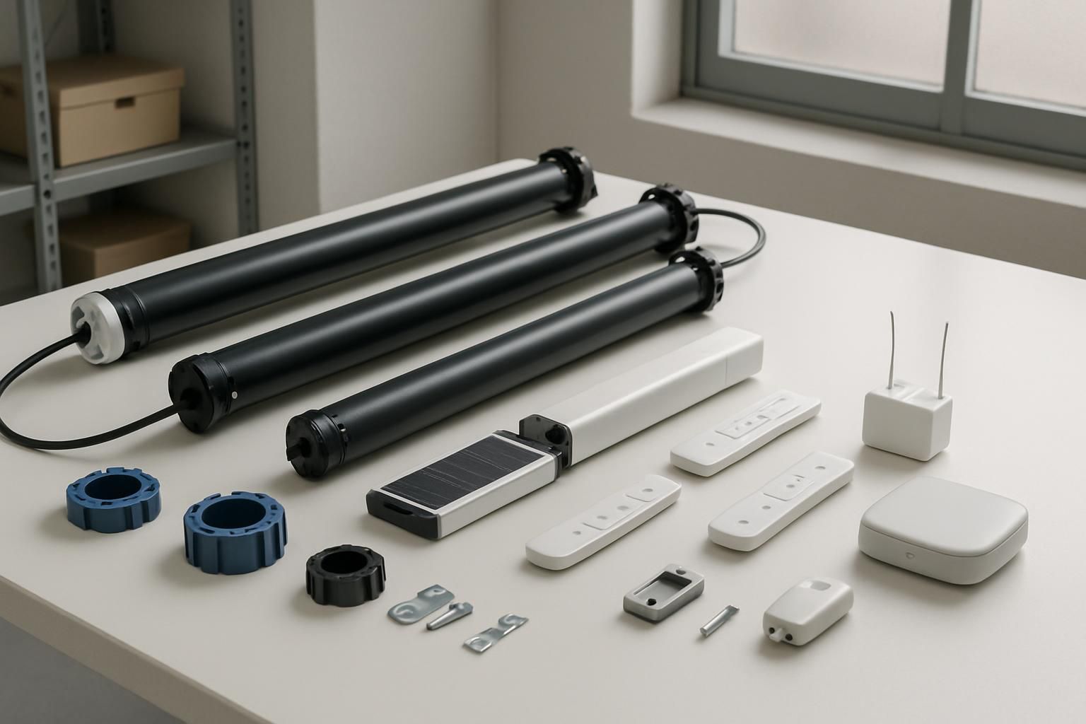 Varias opciones de motor tubular, mandos y accesorios para persianas de aluminio y PVC