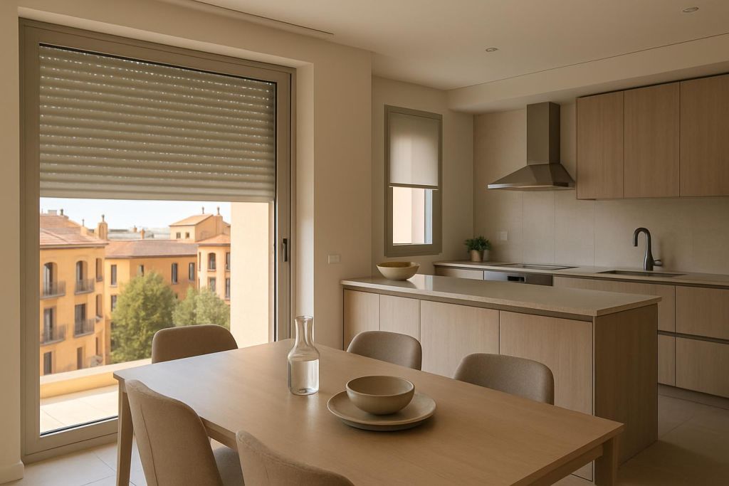 Ventana con persiana de PVC reduciendo temperatura interior