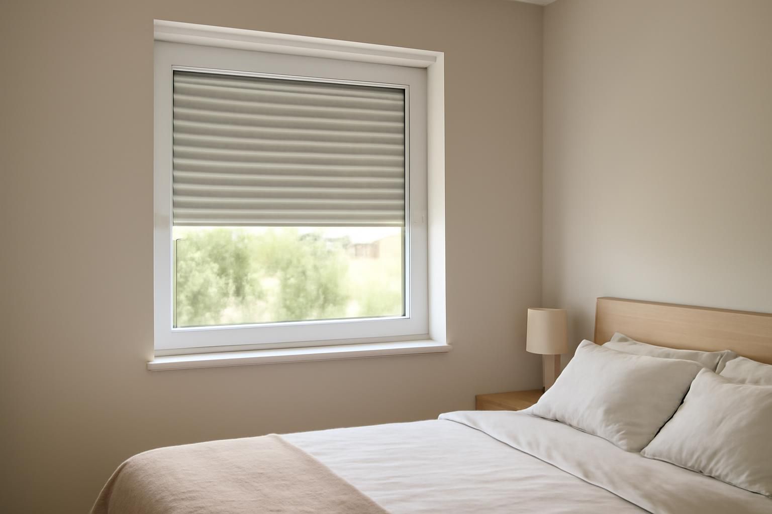 Detalle de persiana de PVC ligera en una ventana doméstica