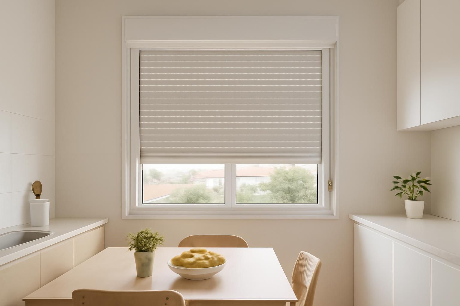 Ventana con persiana de PVC económica en una vivienda luminosa