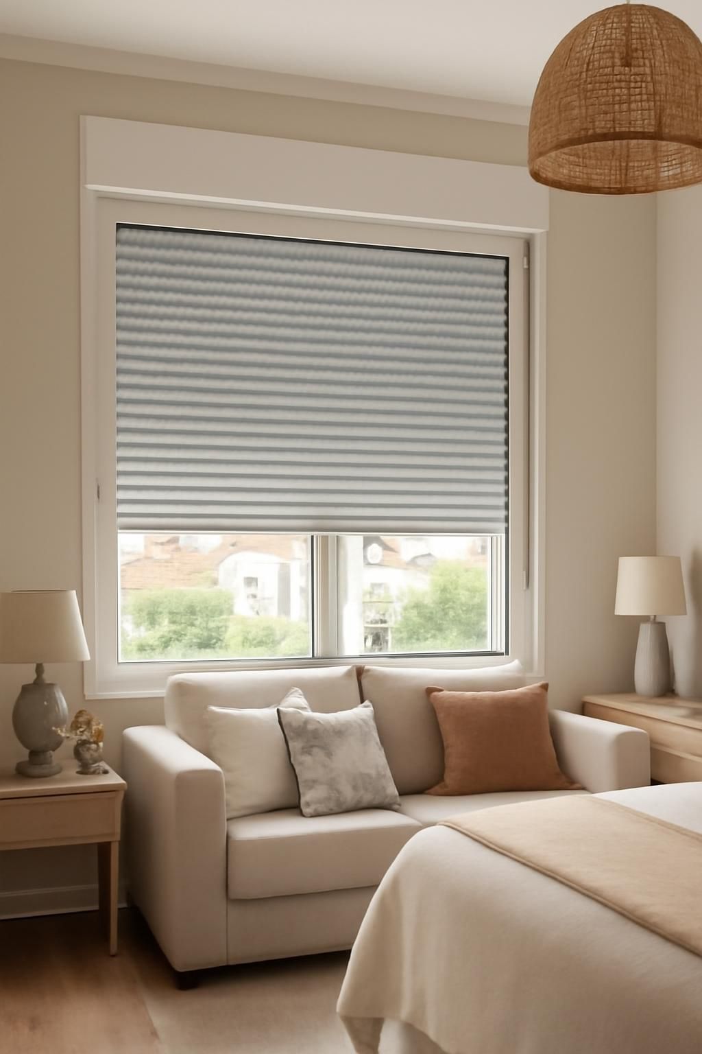 Persianas de PVC en ventana de vivienda moderna mostrando su estado y durabilidad