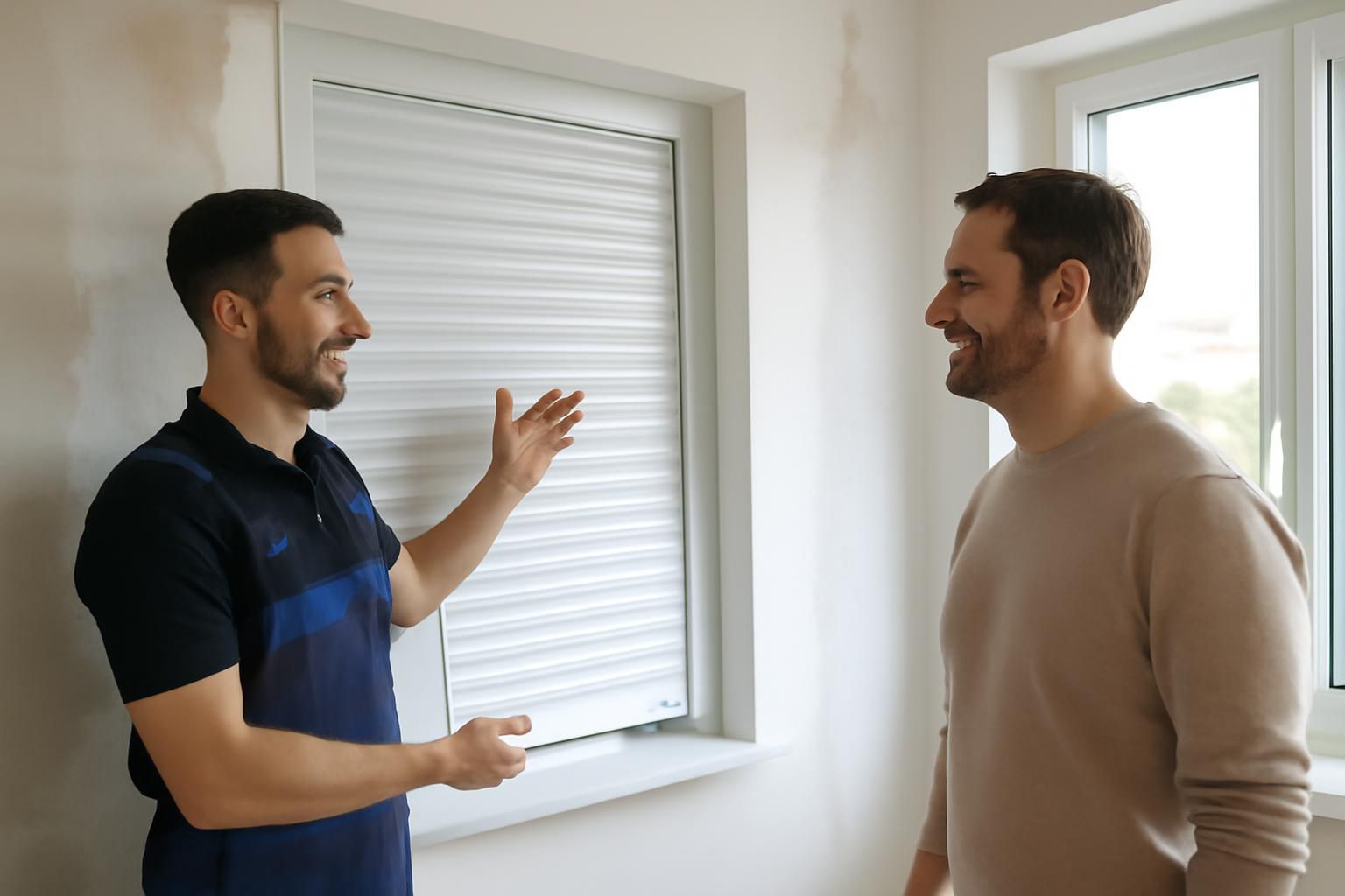 Persianas de PVC económicas instaladas en una ventana de vivienda