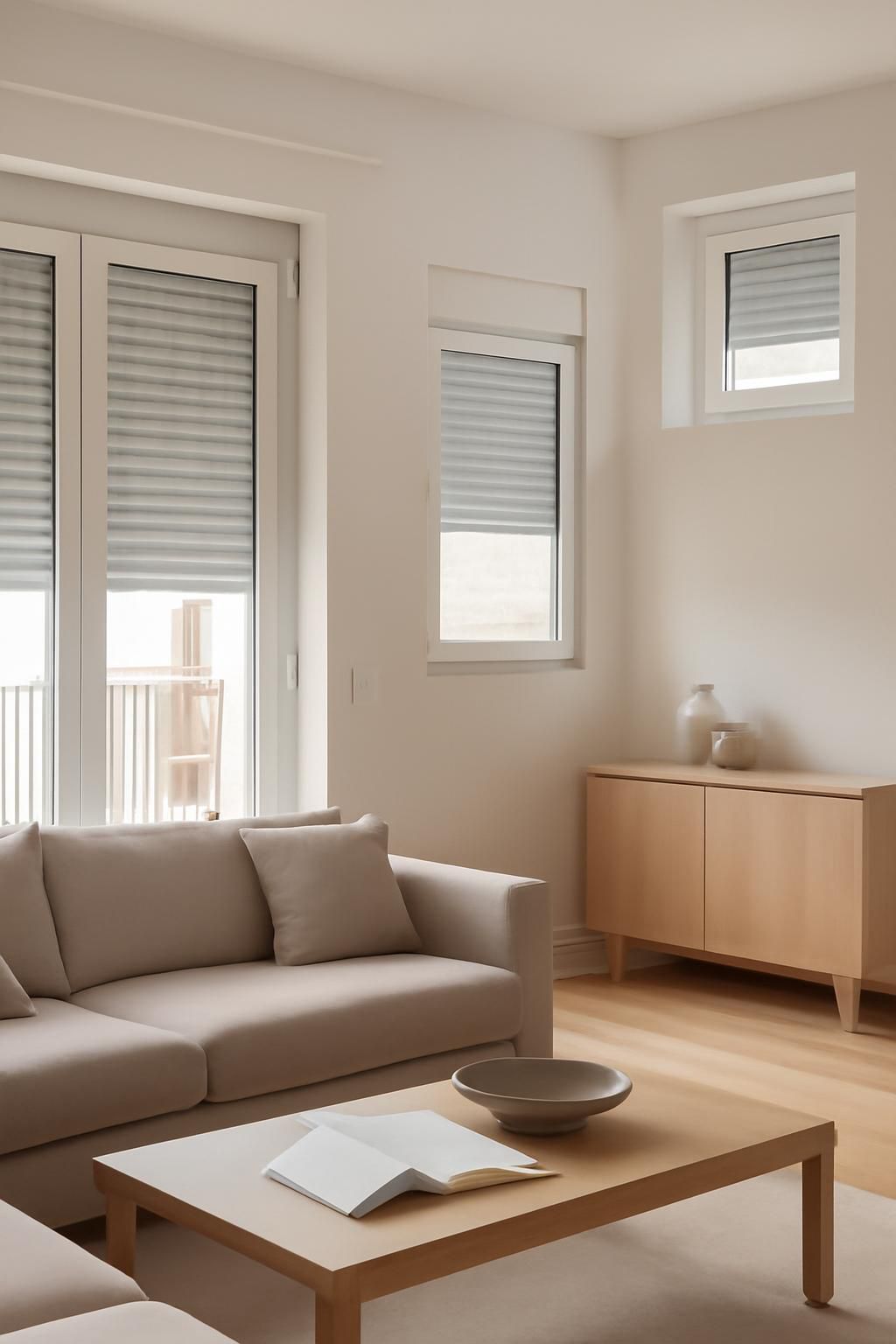 Tipos de persianas de PVC en ventanas de una vivienda moderna con instalación profesional