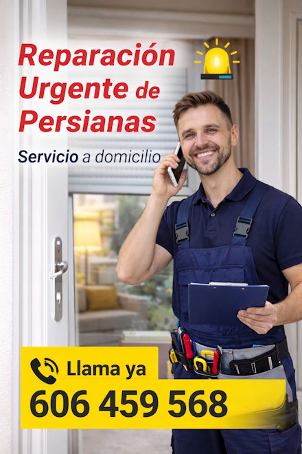 Técnico realizando una reparación urgente de persiana en una vivienda
